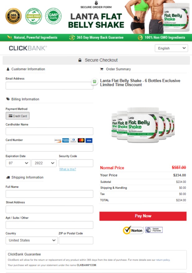 Lanta Flat Belly Shake - Secure checkout